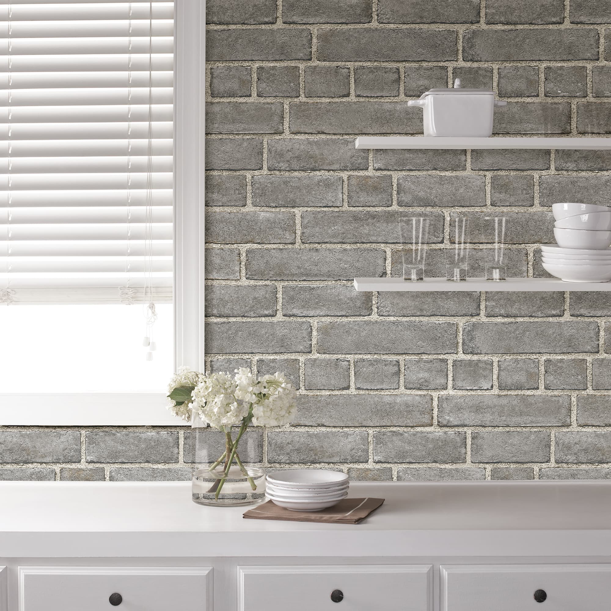 NuWallpaper Gray Brick Façade Peel & Stick Wallpaper